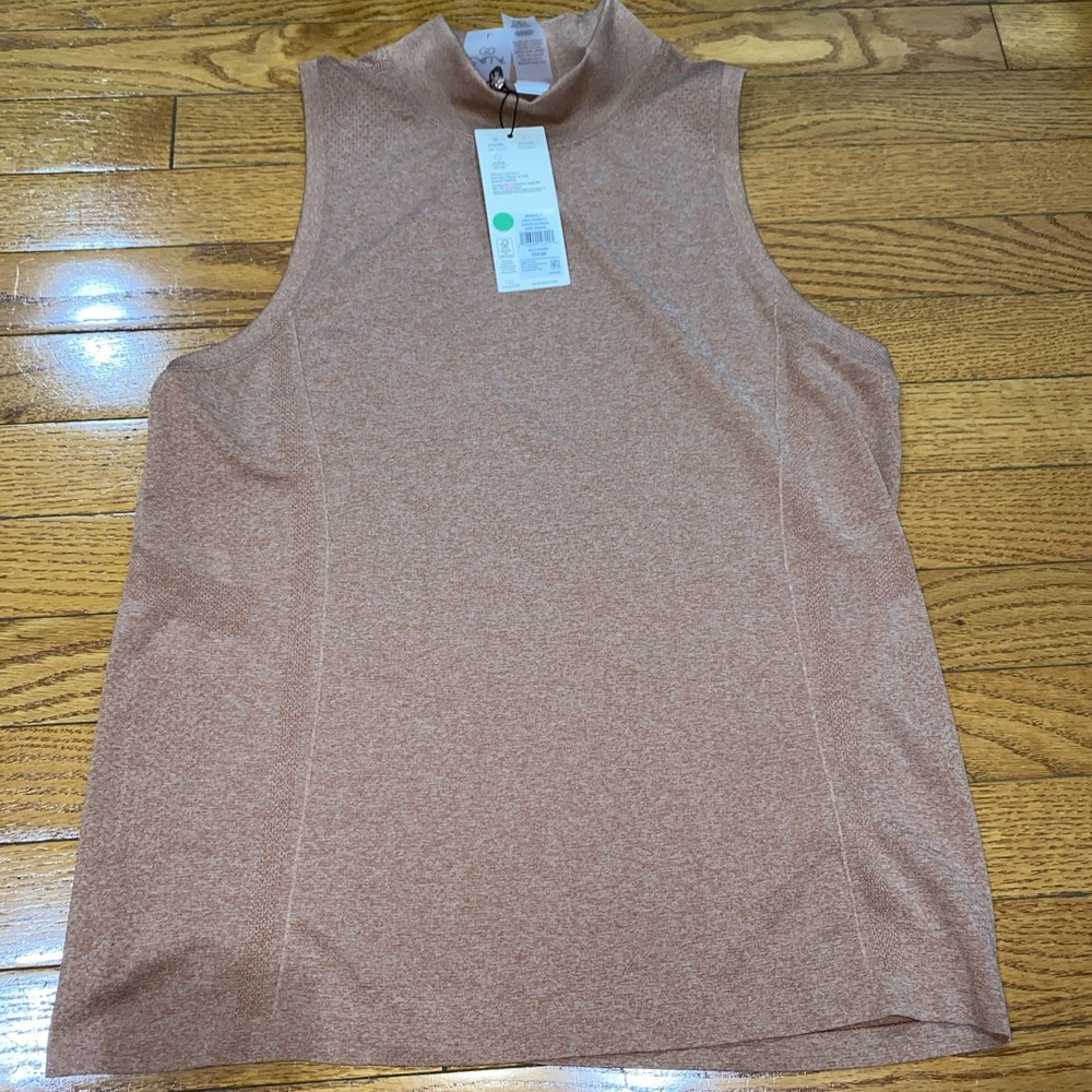 Calia Focus Seamless Sleeveless Mock Neck Top Large Women's Golf Dark Orange